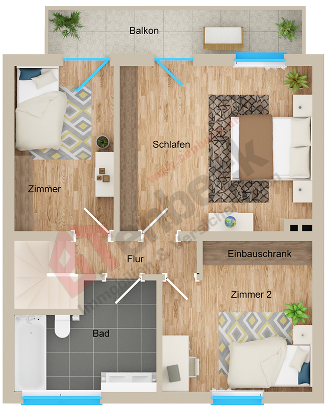 Grundriss-Obergeschoss Reihenmittelhaus Bocholt