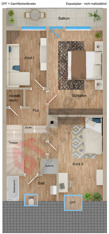 Grundriss - Obergeschoss Reihenmittelhaus Bocholt