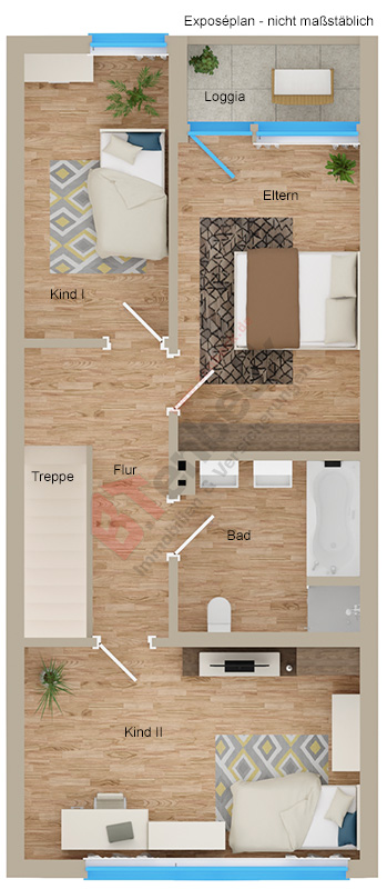 Grundriss - Obergeschoss Reihenmittelhaus Bocholt
