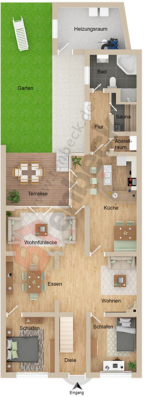 Grundriss - Erdgeschoss Reihenmittelhaus Bocholt