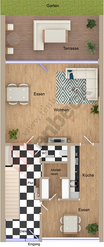 Grundriss - Erdgeschoss Reihenmittelhaus Bocholt