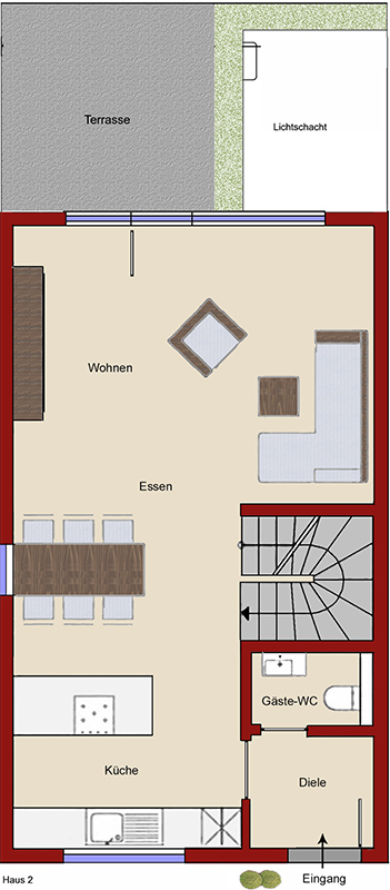 Grundriss - Erdgeschoss Haus 2 Reihenmittelhaus Bocholt