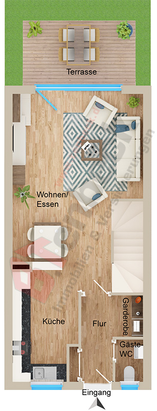 Grundriss-Erdgeschoss Reihenmittelhaus Bocholt
