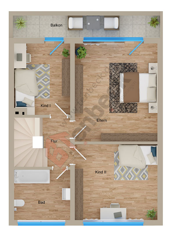 Grundriss - Obergeschoss Reihenmittelhaus Hamminkeln-Dingden