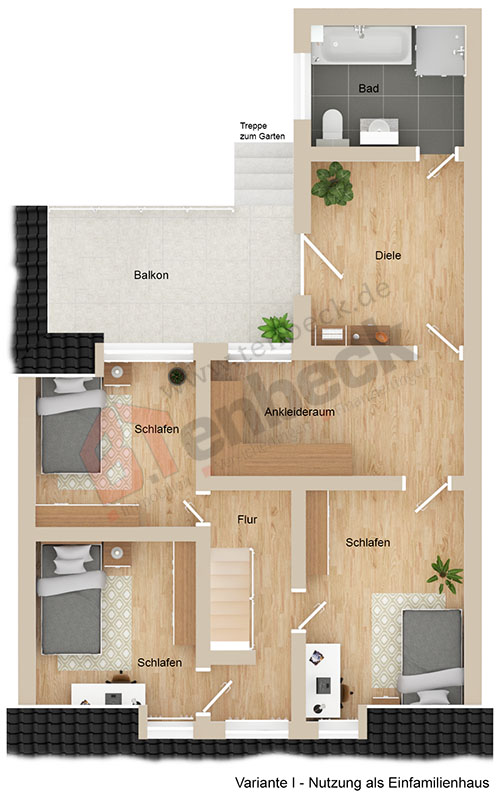 Grundriss - OG Variante I Reihenmittelhaus Bocholt
