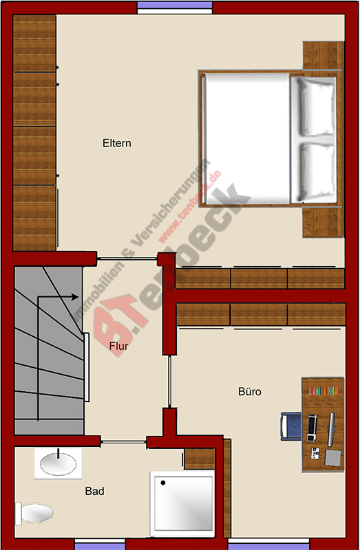 Grundriss - Obergeschoss Reihenmittelhaus Bocholt