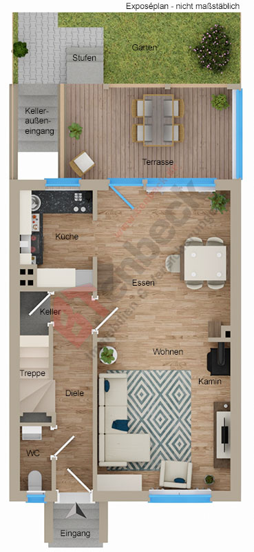Grundriss - Erdgeschoss Reihenmittelhaus Bocholt