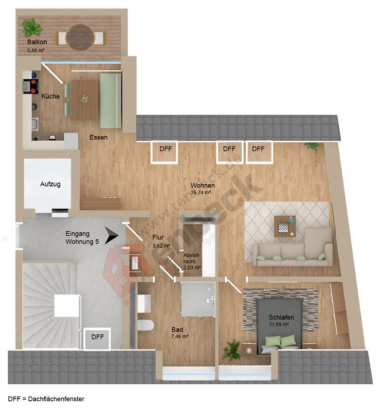Grundriss - Wohnung 5 im DG Wohnung Bocholt