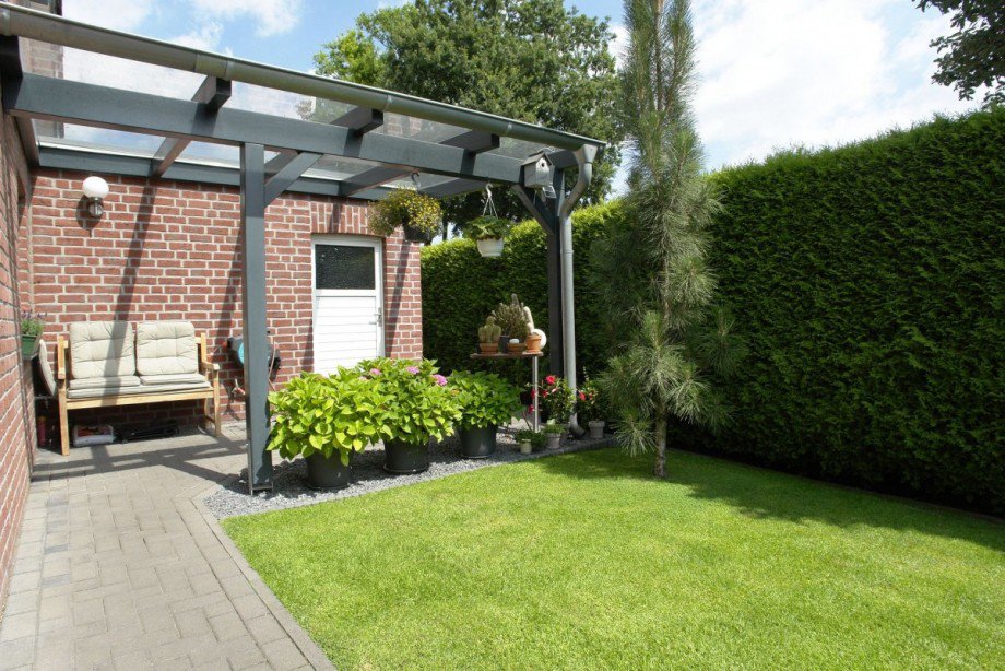 ... Terrasse mit �berdachung Doppelhaush�lfte Bocholt