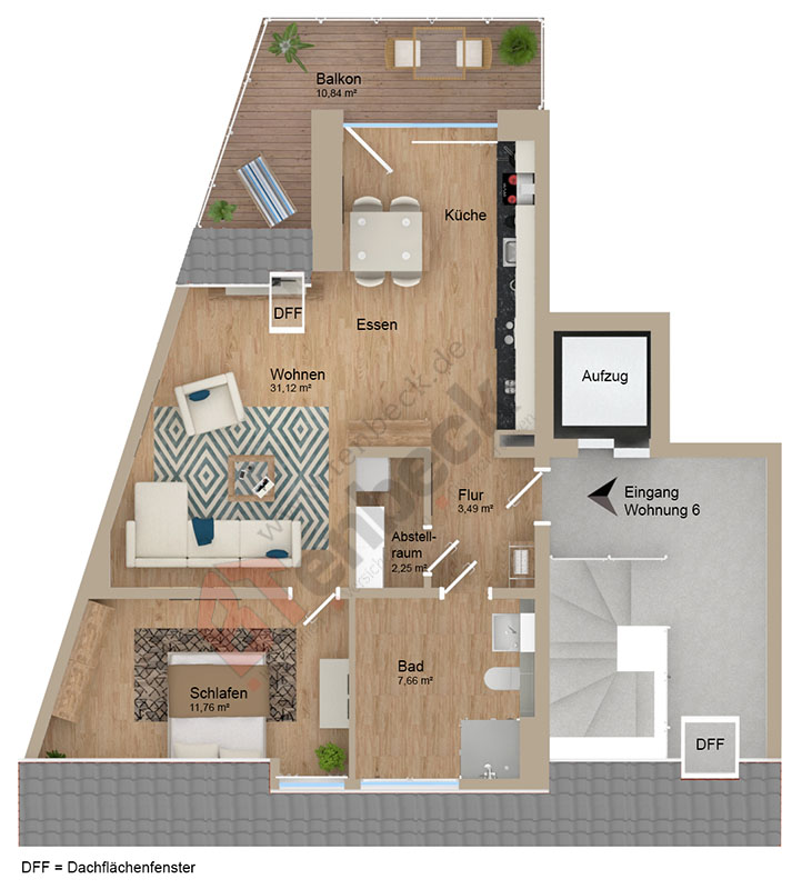 Grundriss - Wohnung 6 im DG Wohnung Bocholt