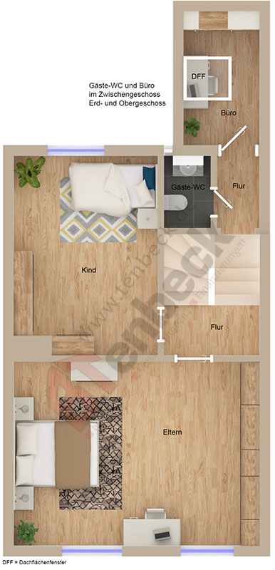 Grundriss - Obergeschoss Reihenmittelhaus Bocholt