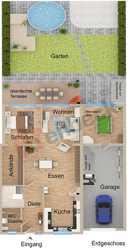 Grundriss-Erdgeschoss Doppelhaush�lfte Bocholt