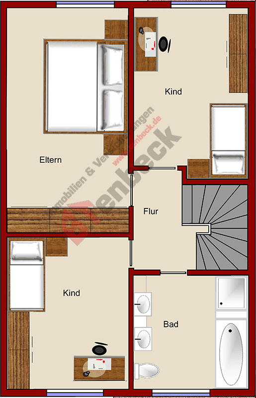 Grundriss - Obergeschoss Reihenmittelhaus Bocholt