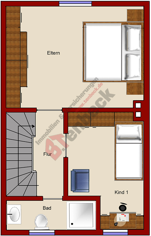 Grundriss - Obergeschoss Reihenmittelhaus Bocholt