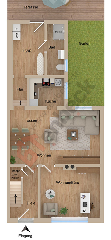 Grundriss - Erdgeschoss Reihenmittelhaus Bocholt