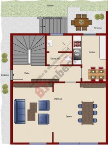 Grundriss - Erdgeschoss Doppelhaush�lfte mit Keller und Garage in ruhiger Lage von Bocholt!