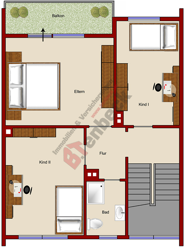 Grundriss - Obergeschoss Reihenendhaus Bocholt