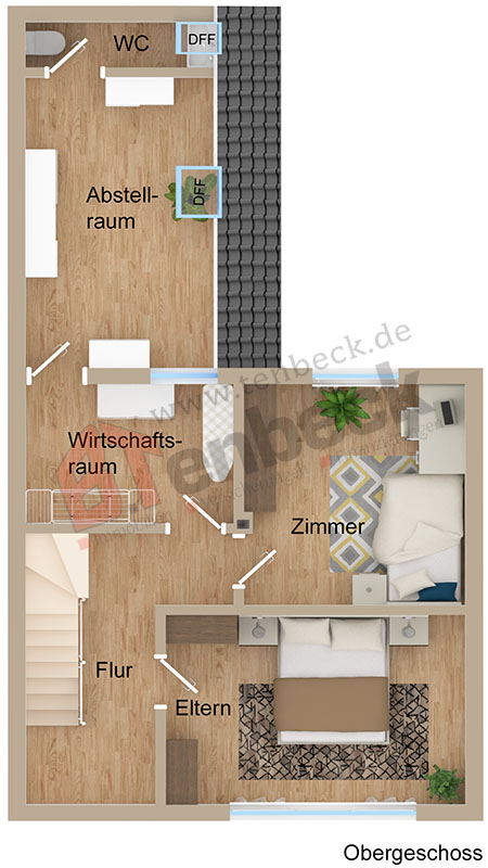 Grundriss-Obergeschoss Reihenmittelhaus Bocholt