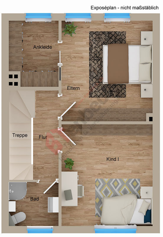 Grundriss - Obergeschoss Reihenmittelhaus Bocholt