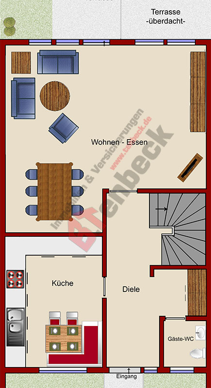 Grundriss - Erdgeschoss Reihenmittelhaus Bocholt