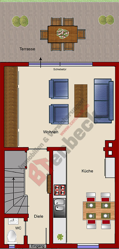 Grundriss - Erdgeschoss Reihenmittelhaus Bocholt