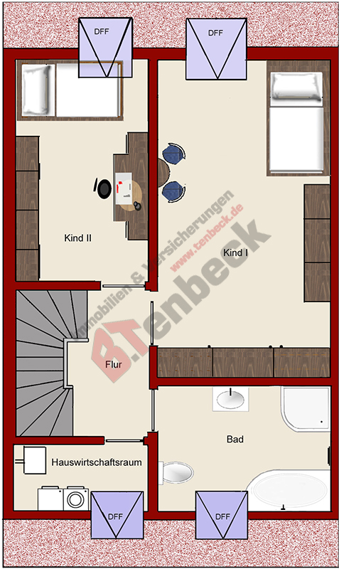 Grundriss - Obergeschoss Reihenmittelhaus Bocholt