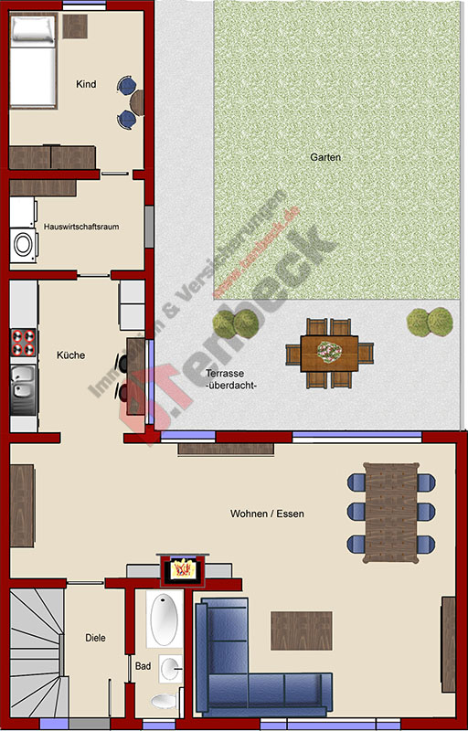 Grundriss - Erdgeschoss Reihenmittelhaus Bocholt