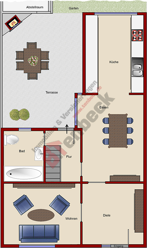 Grundriss - Erdgeschoss Reihenmittelhaus Bocholt