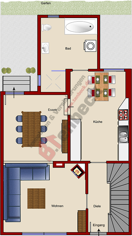 Grundriss - Erdgeschoss Reihenmittelhaus Bocholt