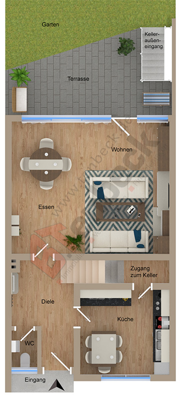 Grundriss - Erdgeschoss Reihenmittelhaus Bocholt