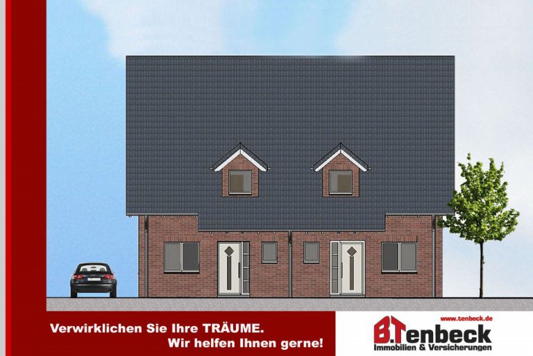 Ansicht Norden Rhede Doppelhaush�lfte Neubau von 4 Doppelhaush�lften (Haus 2) in ruhiger Lage von Rhede-Nord!