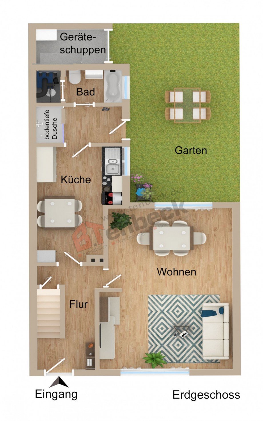 Grundriss-Erdgeschoss Reihenmittelhaus Bocholt